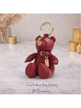 NEW Coach Bear Bag Charm CP369 Red Pebble Leather NWT